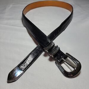 ONYX BRIGHTON MENS BELT 40" BLACK LEATHER CROC 4PC SILVER BUCKLE SET HAND MADE